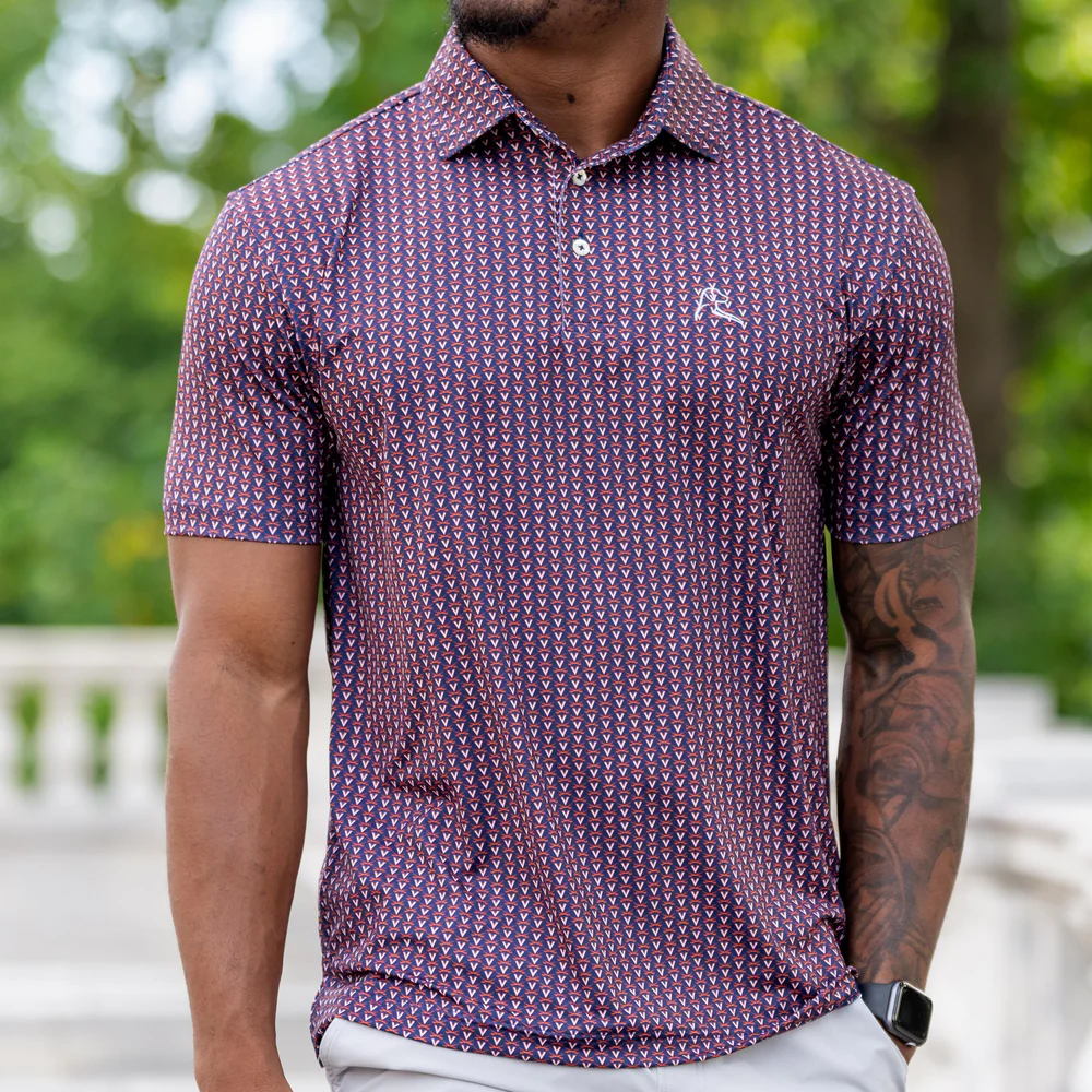 The UVA V-Sabre Men's Short Sleeve Collegiate Polo Admiral Navy