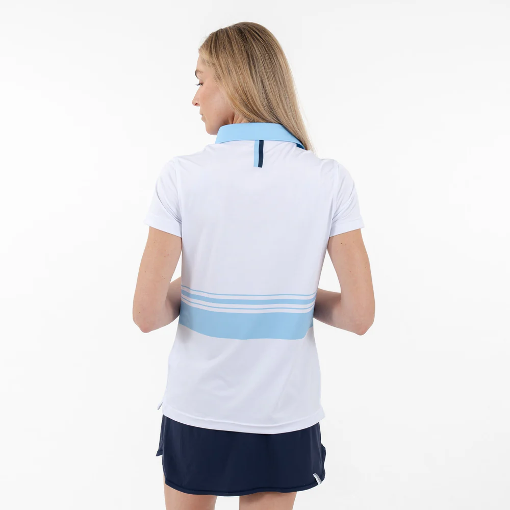 Cornelia Stripe Performance Polo Women's Short Sleeve Performance Polo White/Pure Blue