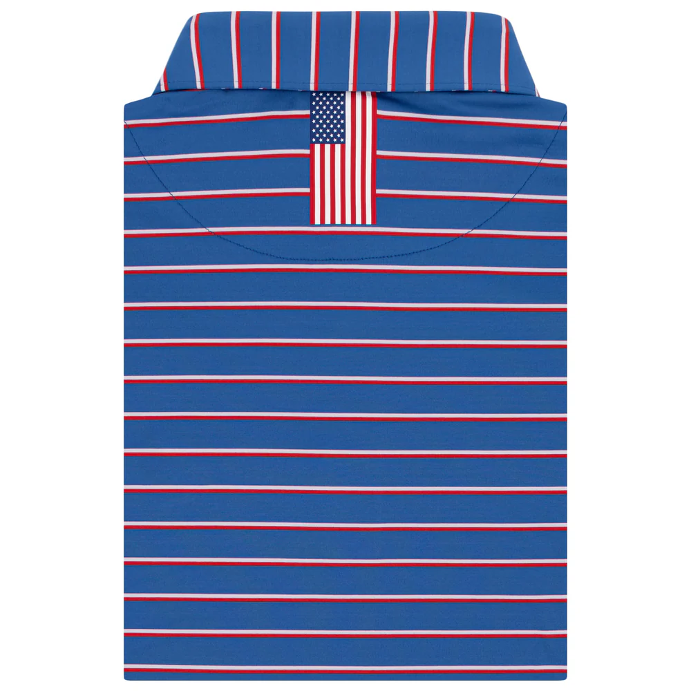 The Old Glory Stripe Men's Short Sleeve Performance Polo Short Stop Blue/Classic Red/White