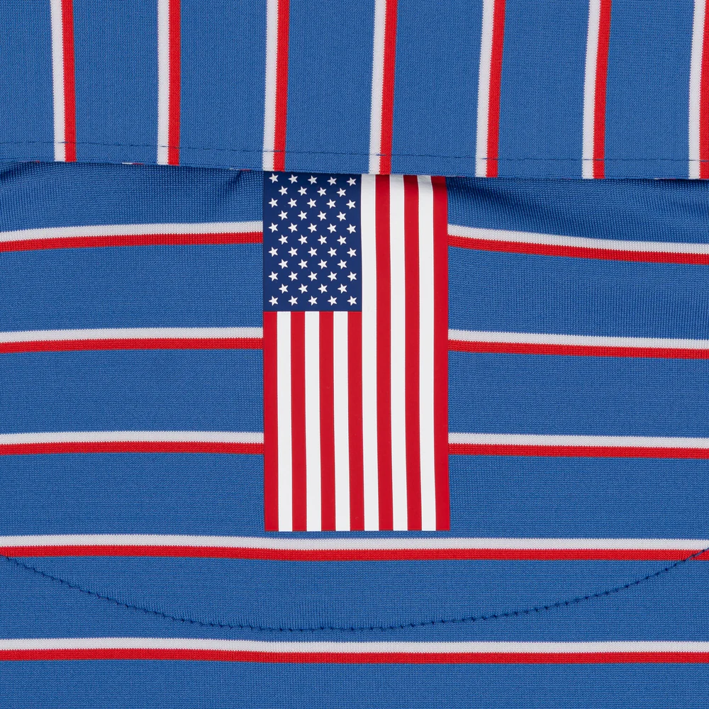 The Old Glory Stripe Men's Short Sleeve Performance Polo Short Stop Blue/Classic Red/White