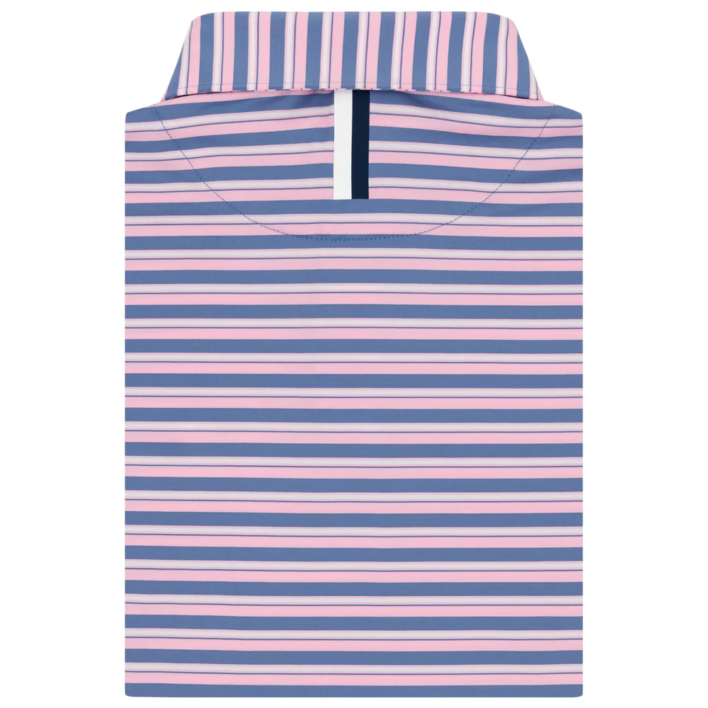 The Belmont Stripe Men's Short Sleeve Performance Polo Lotus Pink/Dusk Blue/White