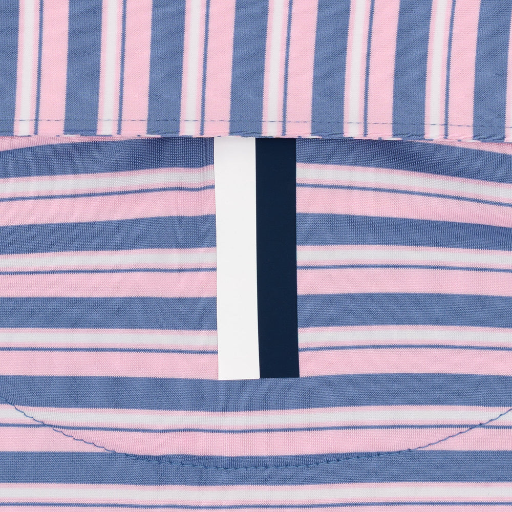 The Belmont Stripe Men's Short Sleeve Performance Polo Lotus Pink/Dusk Blue/White
