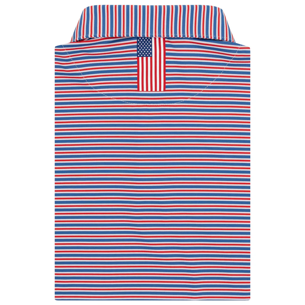 The Steward Stripe Men's Short Sleeve Performance Polo White/Short Stop Blue/Classic Red - USA