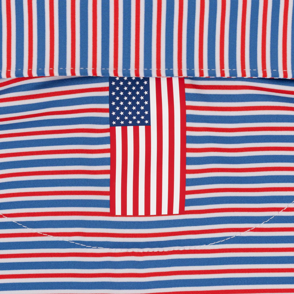 The Steward Stripe Men's Short Sleeve Performance Polo White/Short Stop Blue/Classic Red - USA