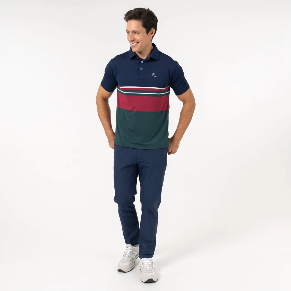 The Emmet Block Men's Short Sleeve Performance Polo Ponderosa Green/Fleet Navy
