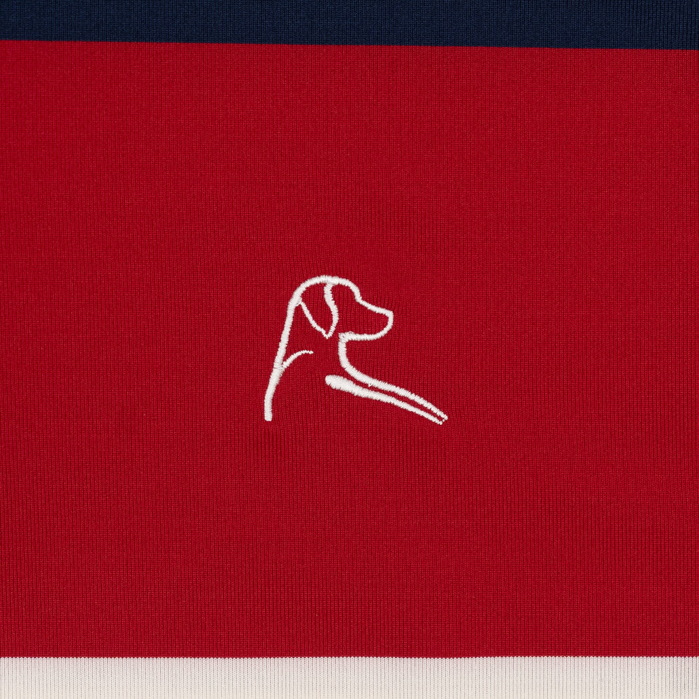 The Cannon Stripe Men's Short Sleeve Performance Polo Fleet Navy/Ivory/Cardinal Red