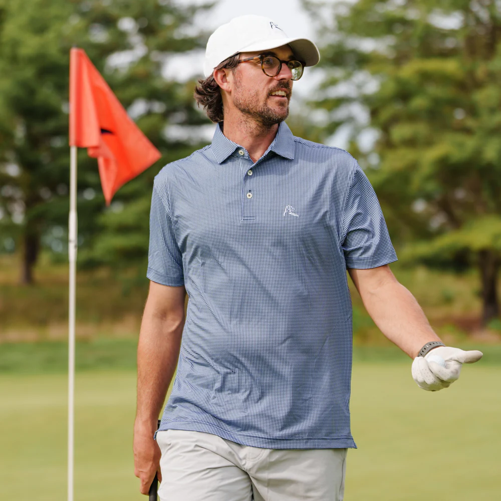 The Dogstooth Houndstooth Men's Short Sleeve Performance Polo Fleet Navy/White