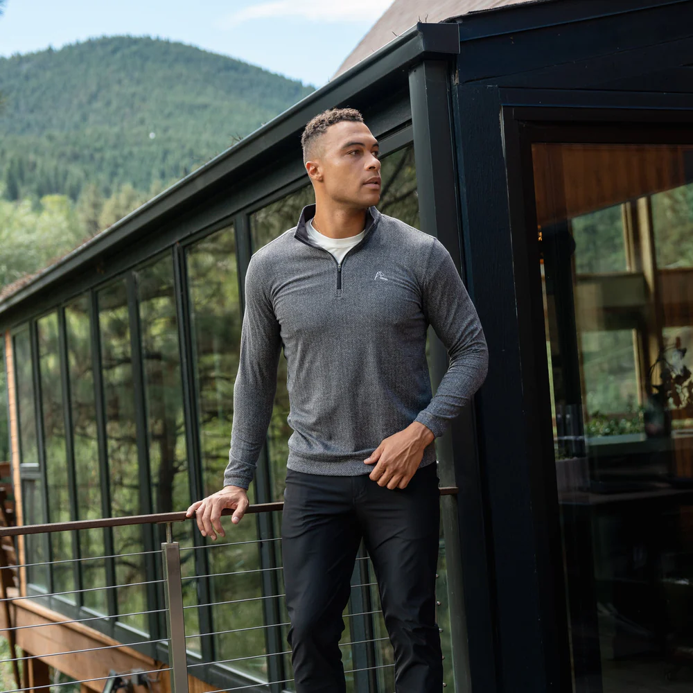 Herringbone Jacquard Performance Q-Zip Men's Performance Q-Zip Black/White