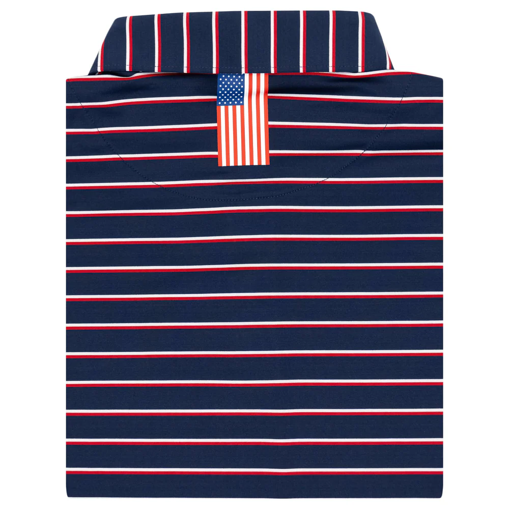The Old Glory Stripe Men's Short Sleeve Performance Polo Fleet Navy/Classic Red/White