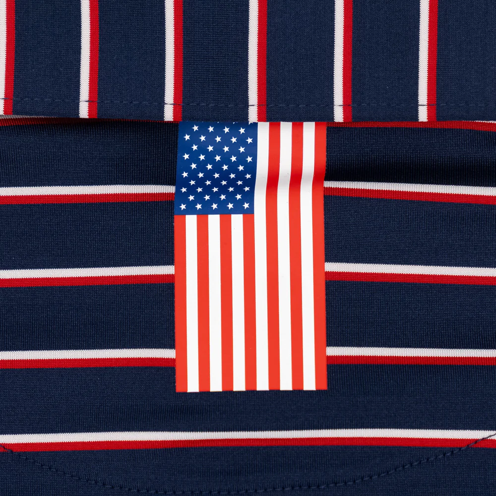 The Old Glory Stripe Men's Short Sleeve Performance Polo Fleet Navy/Classic Red/White
